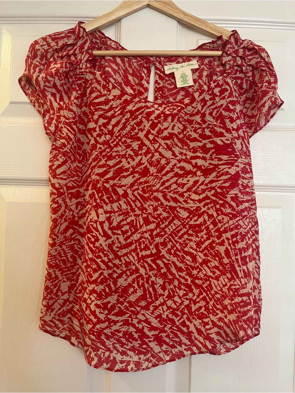 Anthropologie Staring at Stars Red Cream Silk Blouse NWOT